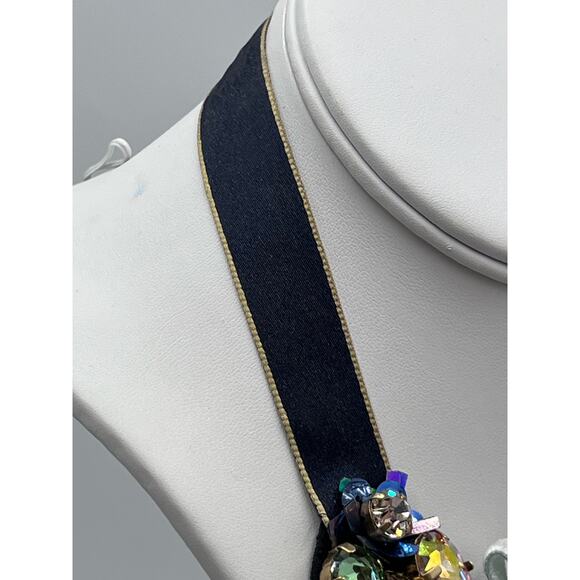 J. Crew Black Ribbon Funfetti AB Tinsel Sequin Floral Multicolor Bow necklace - Picture 11 of 16